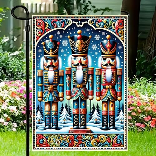 BlissYard Christmas Nutcracker Soldiers Garden Flag 12x18 Inch Polyester - color: Nutcracker Soldier Three