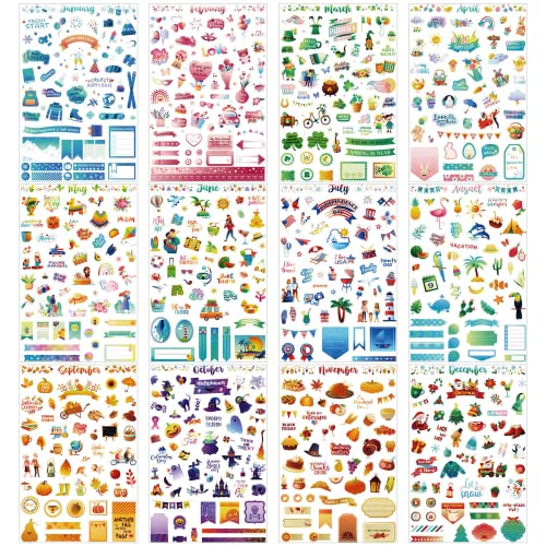24 Sheets Monthly Planner Stickers Holiday Seasonal Birthday