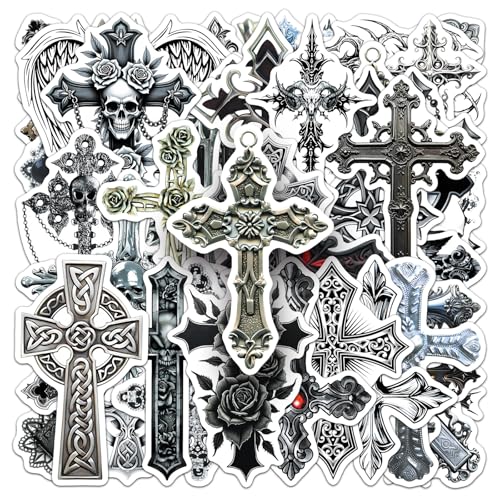 50Pcs Retro Cross Stickers Collection, Suitable for Bookkeeping, Gift Packaging, Home Decoration, Creating Your Private Dark Corner (Cross) - color: Cross