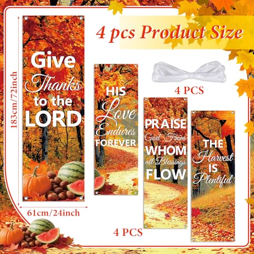 4Pcs Church Banners for Sanctuary Wall Welcome Inspirational Religious Banners Hanging Backdrop Fall Thanksgiving Maple Leaves Trees Church Banner Scripture Bible Verse Banner for Holiday School Decor - style: Red Leaves Fruit