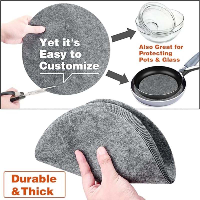 YYCRAFT Felt Plate China Storage Dividers Protectors 36 Pack Charcoal Thick Premium Soft Round Felt Circles (10.5 Inch,Charcoal) - size: 10.5 Inch(Charcoal)
