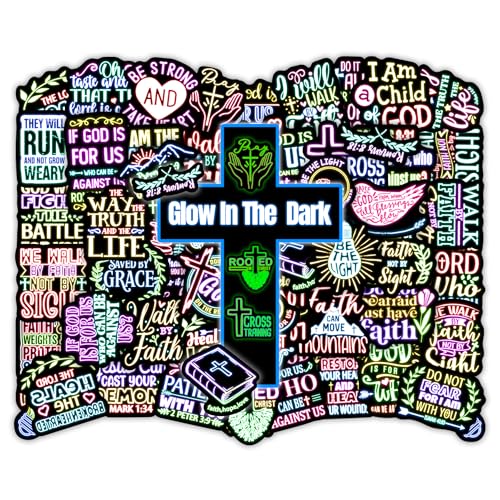 51 Pcs Glow in The Dark Neon Christian Bible Stickers for Kids, Jesus Christ Faith Vinyl Waterproof Water Bottle Laptop Decals, Teens Adults Religious Christianity Christmas Easter Thanksgiving - color: Jesus-ls017