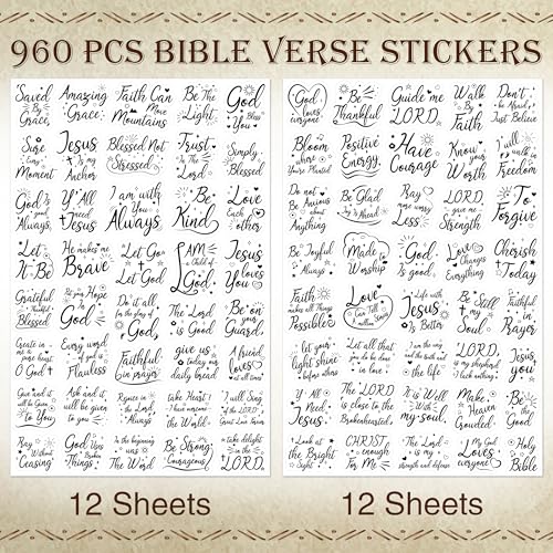 LINAYE 24 Sheets Bible Verse Christian Stickers, 960 PCS Inspirational Scripture Faith Jesus Stickers for Bible Journaling,Scrapbooking,Planner,Water Bottles, Prayer Board Supplies for Adults Women - style: Bible Verse 24 Sheets