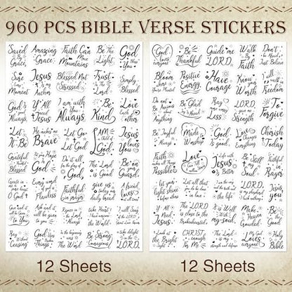 LINAYE 24 Sheets Bible Verse Christian Stickers, 960 PCS Inspirational Scripture Faith Jesus Stickers for Bible Journaling,Scrapbooking,Planner,Water Bottles, Prayer Board Supplies for Adults Women - style: Bible Verse 24 Sheets