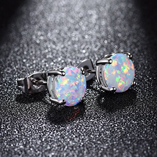 CERSLIMO Multi Colors fire Opal Stud Earrings Birthstone Earrings For Women 8mm - color: 04 White