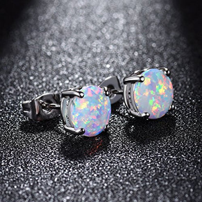 CERSLIMO Multi Colors fire Opal Stud Earrings Birthstone Earrings For Women 8mm - color: 04 White
