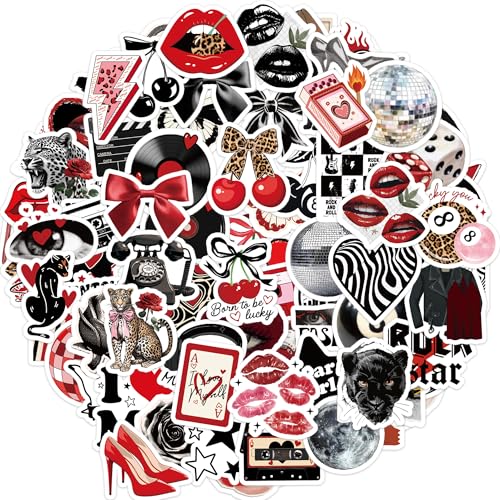 100 Pcs Y2K Aesthetic Stickers, Vintage Fashion Scrapbooking - color: Red Black Grunge