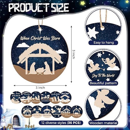 36 Pcs Nativity Ornaments Bulk for Christmas Tree Wooden Scene Ornaments - style: Classic