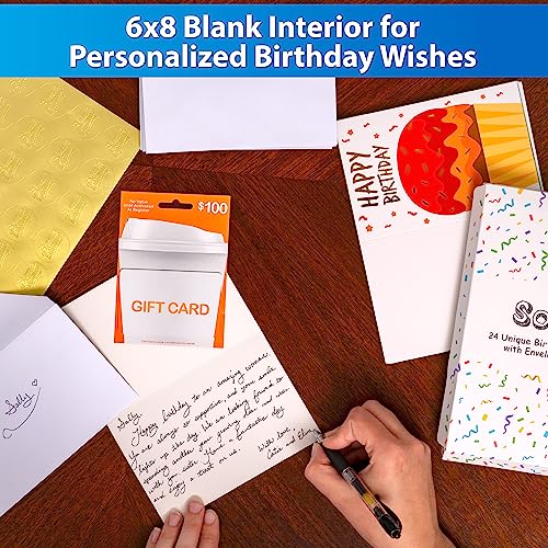 24 Pack Unique Gold Foil Birthday Cards with Envelopes & Stickers | 4x6 Inches Blank Happy Birthday Cards Assortment in Bulk for Family, Kids, Friends, Work & Office Celebrations. - size: 4x6 inches