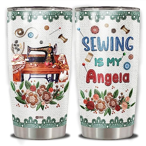 WAZONE Personalized Sewing Tumbler With Lid 20oz 30oz Sayings Insulated Custom Name Stainless Steel Vacuum Travel Mug Gifts Birthday Christmas for Women Quilting Crochet Lovers Mom Grandma - color: Sewing