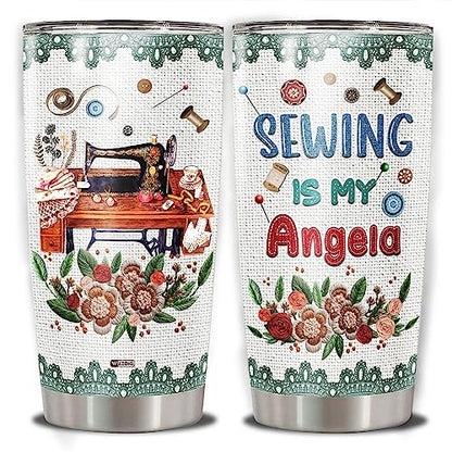 WAZONE Personalized Sewing Tumbler With Lid 20oz 30oz Sayings Insulated Custom Name Stainless Steel Vacuum Travel Mug Gifts Birthday Christmas for Women Quilting Crochet Lovers Mom Grandma - color: Sewing