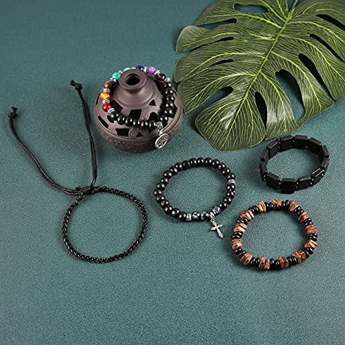 HZMAN Handmade Hemp Cords Wood Beads Leather Bracelets for Men Women - style: Tree of Life