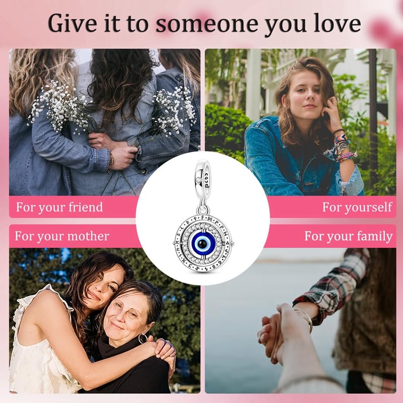 LUXILLA 925 Sterling Silver Charm Golden Family Tree Sparkling Cross Cute Dragon Charms Fits Bracelets Necklace Pendant Bead Jewelry Gift for Women Family Friends - color: Blue Evil Eye Charms