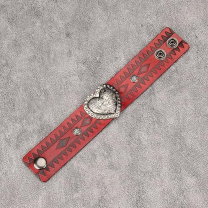 GelConnie Punk Leather Cuff Bracelet Adjustable Straps Wrap Bracelets Arm Armor Cuff Gothic Leather Wristbands for Men, Women - color: MLPB101-Red