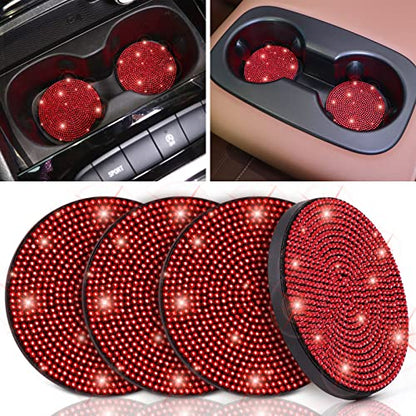 ToBeQueen Bling Car Cup Holder Coaster, 4 Pack Universal Vehicle Cup Holders Coasters Automotive Interior Accessories for Women,Red - color: B-red