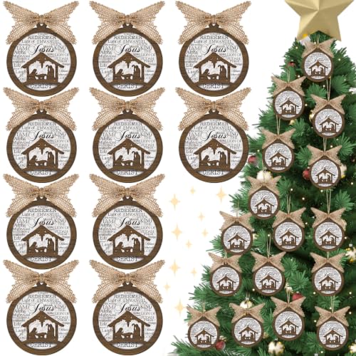 GlikCeil Christmas Nativity Scene Ornaments Wood Christian Ornament, 16 Pcs