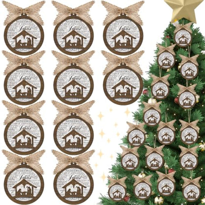 GlikCeil Christmas Nativity Scene Ornaments Wood Christian Ornament, 16 Pcs