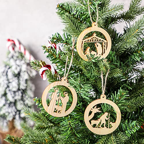 Spiareal 36 Pcs Christmas Nativity Ornaments Wooden Religious, Round - style: Round