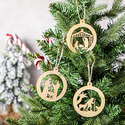 Spiareal 36 Pcs Christmas Nativity Ornaments Wooden Religious, Round - style: Round