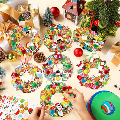Hollowfly 48 Sets Christmas Wreath Craft Kits with Stickers - style: Christmas