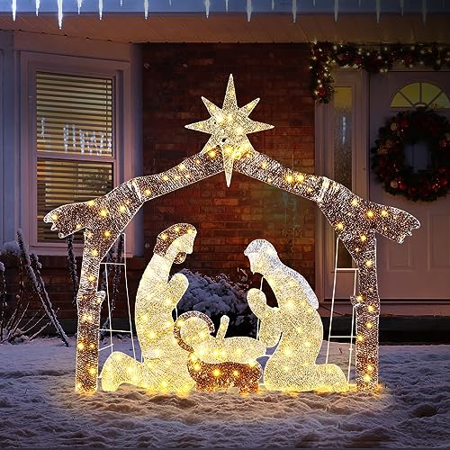 Karl Home 6 ft Lighted Nativity Scene, 190 LED Lights, Brown Roof - style: Nativity Scene-Brown Roof