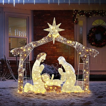Karl Home 6 ft Lighted Nativity Scene, 190 LED Lights, Brown Roof - style: Nativity Scene-Brown Roof
