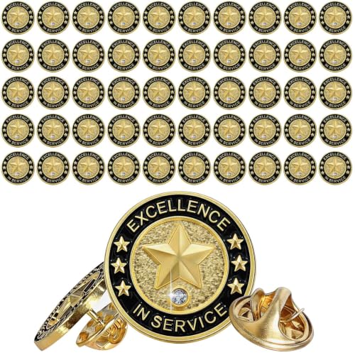 50 Pcs Excellence in Service Pins, Employee of The Month Lapel Recognition Award Pins, Bulk OT Appreciation Gifts for Staff, Coworkers, Teachers, Volunteers