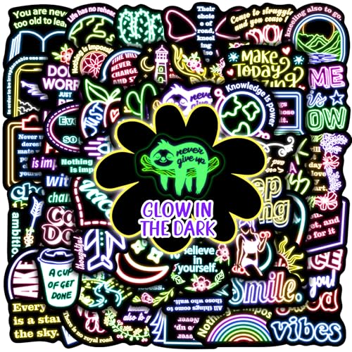 51 Pcs Glow in The Dark Neon Motivational Quotes Stickers for Water Bottle, Inspirational Vinyl Waterproof Laptop Decals, Kids Teens Adults Phone Case Skateboard Luggage Decorations - color: Encourage-ls019