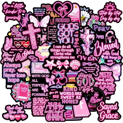 50 PCS Bible Verse Stickers Inspirational Pink Christian Stickers Faith Stickers Bible Scripture Stickers Religious Stickers for Adults Jesus Stickers Faith Based Gifts (Colours-B8) - color: Colours-b8