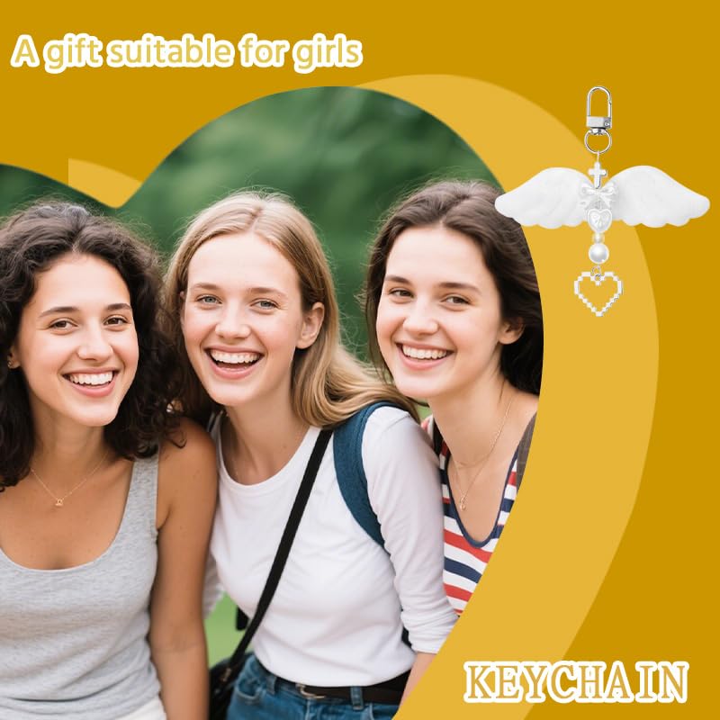 Angle Wing Heart Keychain Keyring Cross Keychain Charm for Bag Purse Religious Gifts for Women Teens Girls Christian Winged Key Charm Aesthetic Y2K Keychains for Car Key Backpack Purse