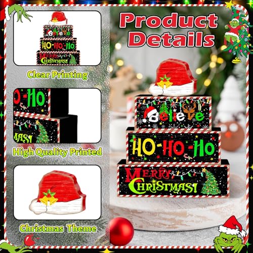 Britimes Tiered Tray Decor Set, 4 Pack, Wooden Table Sign, Christmas Santa - style: Santa Hat Decor