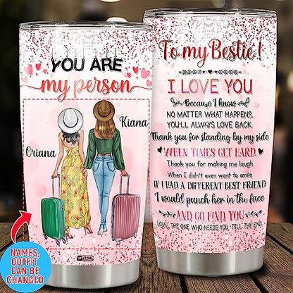 WAZONE Personalized Best Friend BFF Cups With Lids 20oz 30oz I'Ll Be There For You Quote Birthday Christmas Awesome Custom Names Gift For Women Besties Good Friends Sister Coffee Mugs - color: Bestie