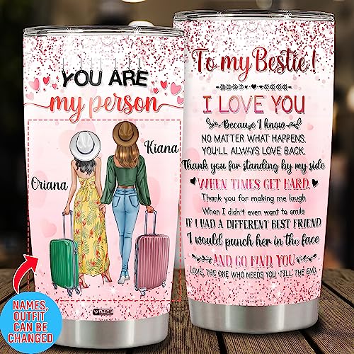 WAZONE Personalized Best Friend BFF Cups With Lids 20oz 30oz I'Ll Be There For You Quote Birthday Christmas Awesome Custom Names Gift For Women Besties Good Friends Sister Coffee Mugs - color: Bestie