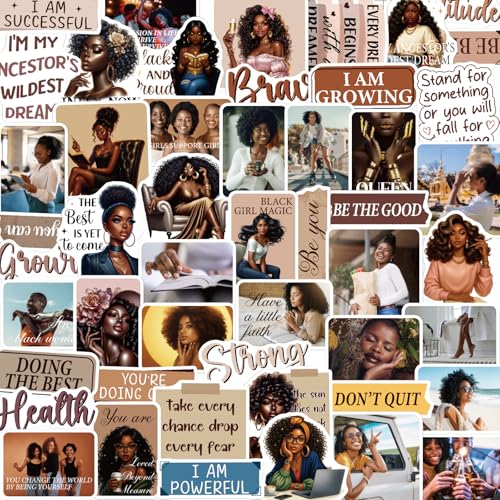 50 Pcs Black Girl Stickers Motivational Affirmation Decals - style: Black Women Brown
