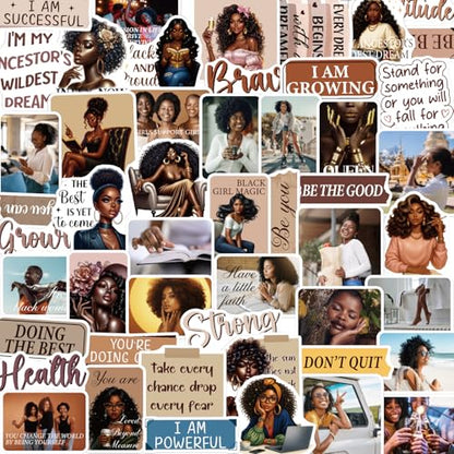 50 Pcs Black Girl Stickers Motivational Affirmation Decals - style: Black Women Brown