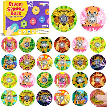 52 Pack Cheetah Fidget Spinners Bulk Party Favors Classroom Prizes - color: Tl-sa-3-animal