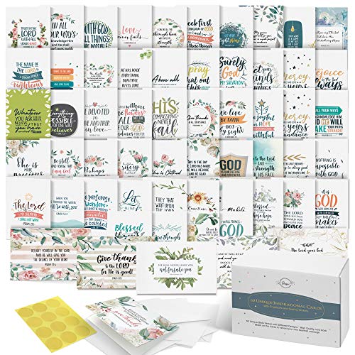 Dessie 60 Unique Bible Verse Cards With Envelopes and Gold Seals. Scripture Cards With 60 Different Designs and Inspirational Bible Verses. Christian Greeting Cards Assortment. - color: Religious - 60 Large