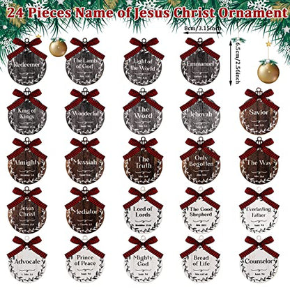 24 Pcs Names of Jesus Wooden Christmas Ornament, Black, White, Brown, Round - color: Black, White, Brown