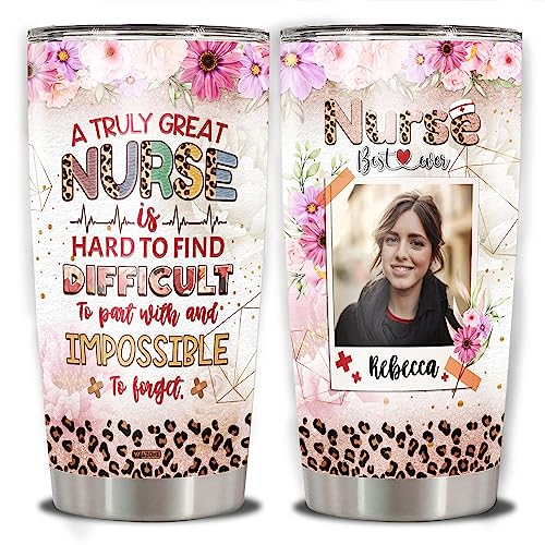 WAZONE Personalized Nurse Tumbler With Photo Picture Leopard Style Insulated Cup 20oz 30oz Stainless Steel Travel Mug Customized Registered Nurses Women Girls Appreciation Week Nursing Gifts - color: Nurse