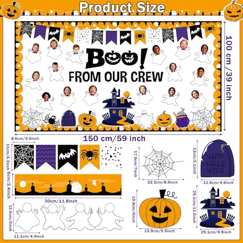 Halloween Ghost Bulletin Board Set Classroom Decorations Pumpkin Castle Paper Cutouts BOO Ghost Pattern Spider Web DIY Photos Bulletin Board Halloween Party Back to School Nursery Classroom Wall Decor - style: Ghost