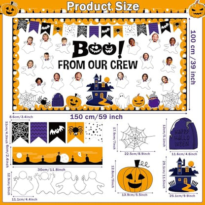 Halloween Ghost Bulletin Board Set Classroom Decorations Pumpkin Castle Paper Cutouts BOO Ghost Pattern Spider Web DIY Photos Bulletin Board Halloween Party Back to School Nursery Classroom Wall Decor - style: Ghost