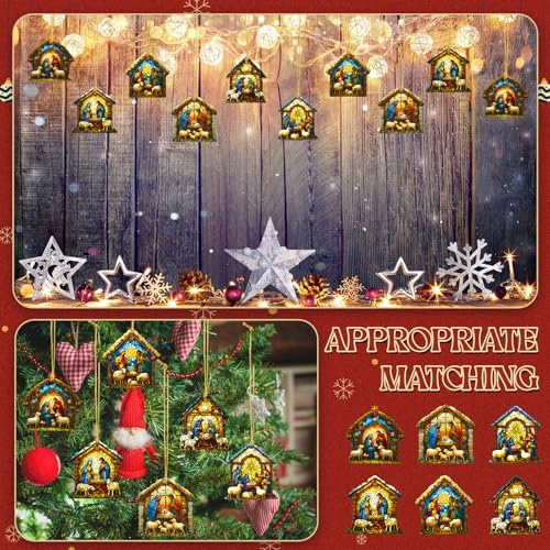 Halloscume 24 Pcs Christmas Nativity Scene Ornaments Bulk, House Shape - style: House Style
