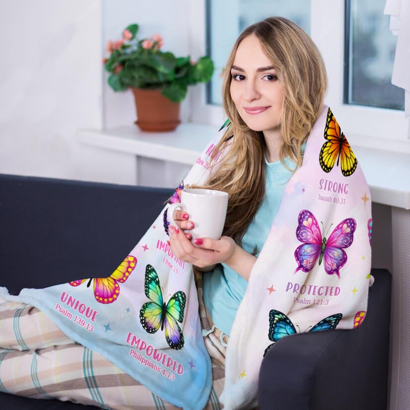 Christian Gifts for Women Faith God Says I Am Butterfly Blanket 50"x60" - color: God Says - Butterfly 01, size: 50"x60"