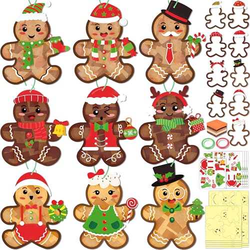Renbuzhu 39PCS Christmas Crafts Bulk: Gingerbread Men Paper Suncatchers DIY Kit for Winter Xmas Holiday Activities Decorations, Window Stained Glass Effect Art Ornaments - style: gingerbreadman