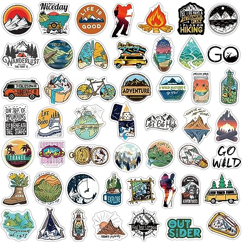 Outdoor Camping Hiking Adventure Stickers, 100pcs Waterproof Vinyl Travel Stickers for Water Bottle Laptop, Wilderness Nature Roadtrip Decals for Camper Bike Bumper Car Suitcase Luggage Skateboard - color: Green