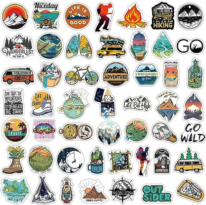 Outdoor Camping Hiking Adventure Stickers, 100pcs Waterproof Vinyl Travel Stickers for Water Bottle Laptop, Wilderness Nature Roadtrip Decals for Camper Bike Bumper Car Suitcase Luggage Skateboard - color: Green