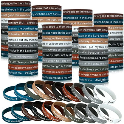 Estune 120 Pcs Bible Verse Bracelets Christian Wristbands, Dark Color - color: Dark Color