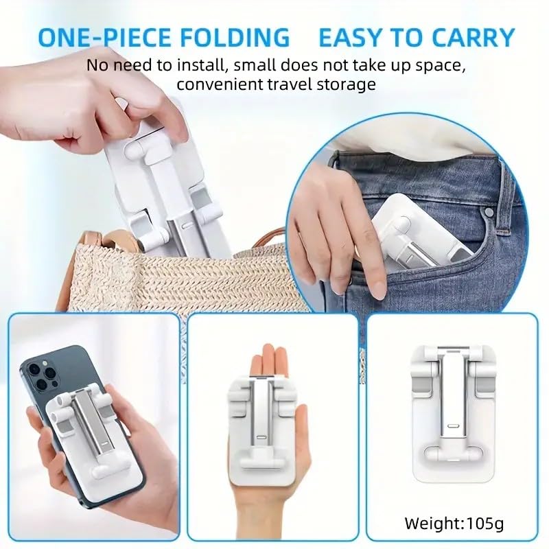 Cell Phone Folding Stand for Desk, Foldable Cell Phone Holder Mobile Stand Phone Dock, Multi-Angle Universal Adjustable Tablet Holder Compatible with Most Cellphone and Tablet(White) - color: White