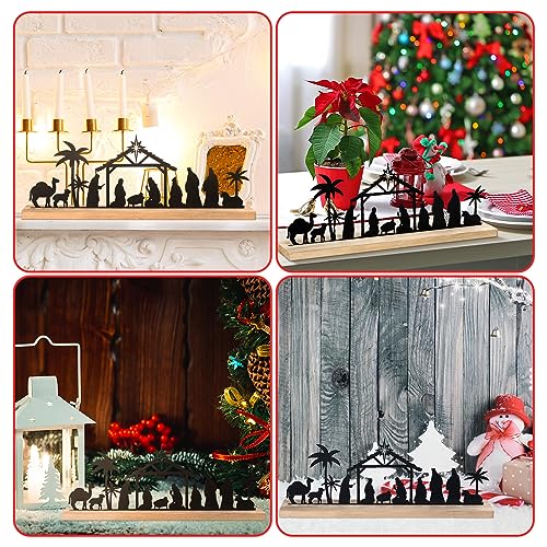 Pinkunn Metal Nativity Scene Desktop, Black Nativity Set for Christmas - style: Classic
