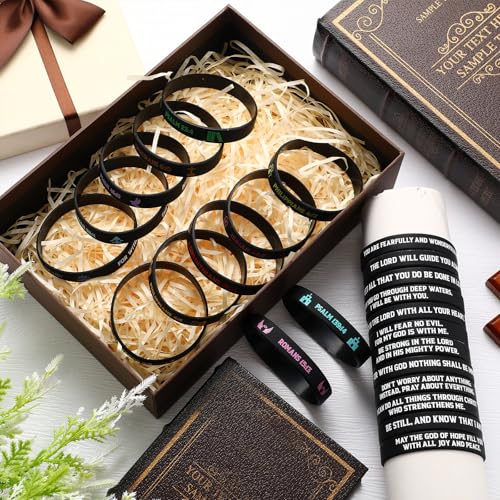 Ecation 72 Pcs Bible Verse Christian Bracelets Silicone,Black - color: Black